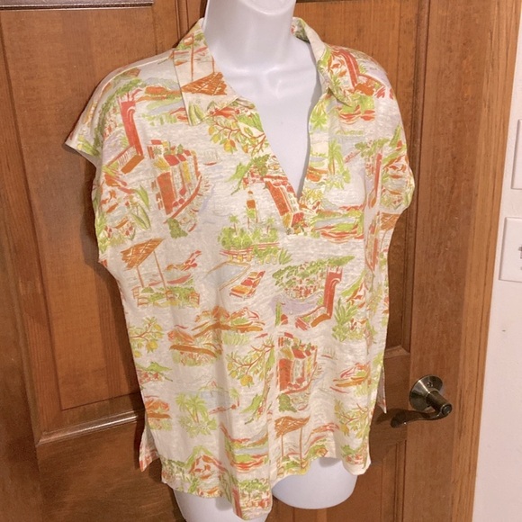 Cynthia Rowley 100% Linen Top  Boxy Cottagecore Coastal Size Large - Picture 1 of 10